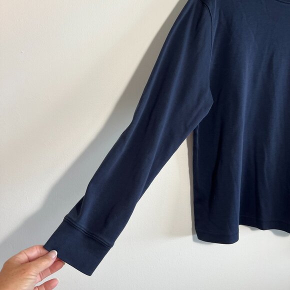 Land's End Women's Navy Long Sleeve Mock Turtleneck Petite Large 100% Cotton - Picture 2 of 5